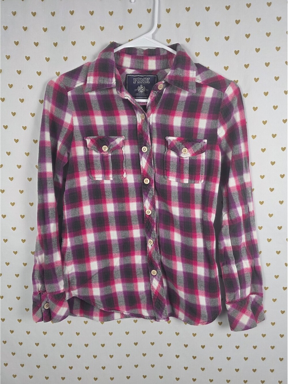Victorias Secret PINK Vintage Plaid Button Down Long sleeve Shirt Small
